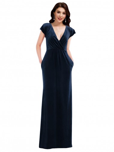 Online Flutter Sleeve Wrap Bodice Velvet Maxi Prom Dress with Pockets UK