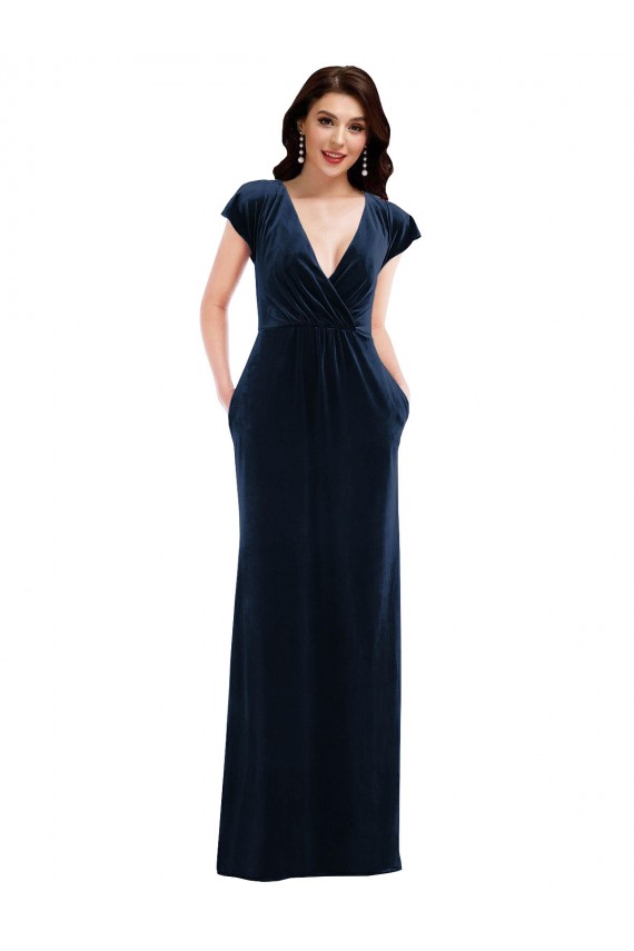 Online Flutter Sleeve Wrap Bodice Velvet Maxi Prom Dress with Pockets UK