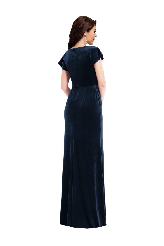Online Flutter Sleeve Wrap Bodice Velvet Maxi Prom Dress with Pockets UK
