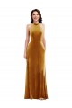 Online High-Neck Halter Velvet Maxi Prom Dress with Front Slit UK