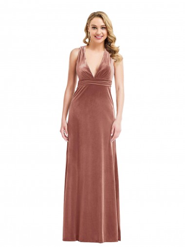 Online Plunging Neckline Velvet Maxi Prom Dress with Criss Cross Open Back UK