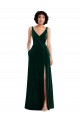 Online Floor Length Velvet Maxi Prom Dress with Shirred Bodice and Front Slit UK
