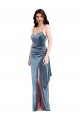 Online Spaghetti Strap Velvet Maxi Prom Dress with Draped Skirt UK