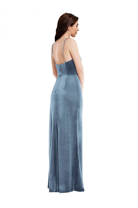 Online Spaghetti Strap Velvet Maxi Prom Dress with Draped Skirt UK