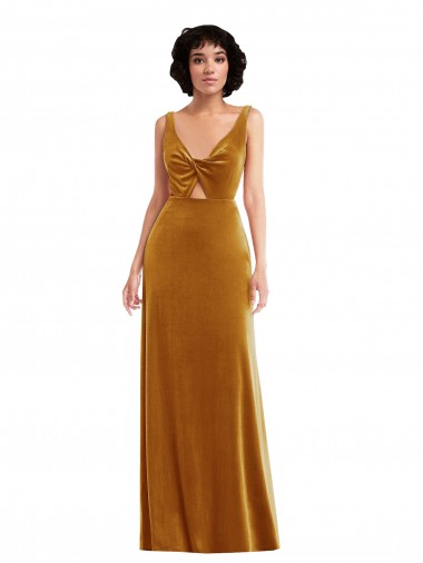 Online Twist Front Cutout Velvet Maxi Prom Dress with Pockets UK