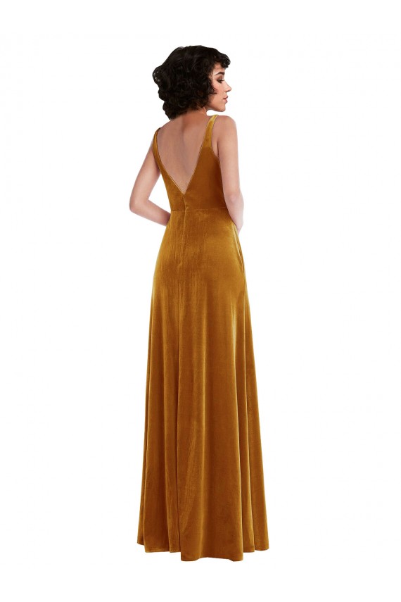 Online Twist Front Cutout Velvet Maxi Prom Dress with Pockets UK