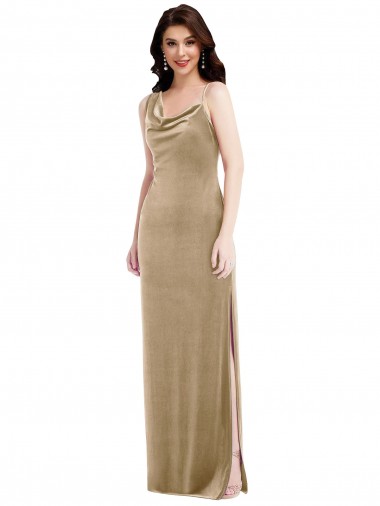 Online Asymmetrical One Shoulder Velvet Maxi Slip Prom Dress UK