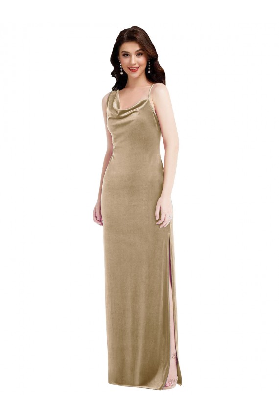 Online Asymmetrical One Shoulder Velvet Maxi Slip Prom Dress UK