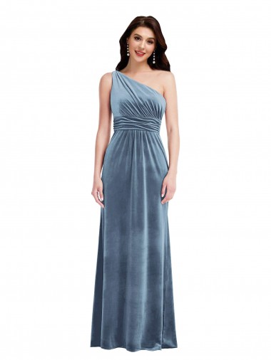 Online One Shoulder Draped Velvet Maxi Prom Dress UK