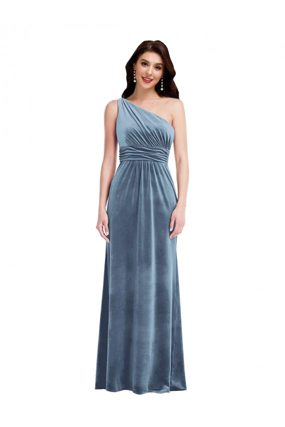 Online One Shoulder Draped Velvet Maxi Prom Dress UK