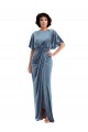 Online Flutter Sleeve Open Back Velvet Maxi Prom Dress with Pockets & Draped Wrap Skirt UK