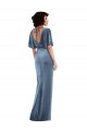 Online Flutter Sleeve Open Back Velvet Maxi Prom Dress with Pockets & Draped Wrap Skirt UK