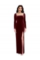 Online Sleek Square Neck Spaghetti Straps Velvet Prom Dress with Side Slit UK
