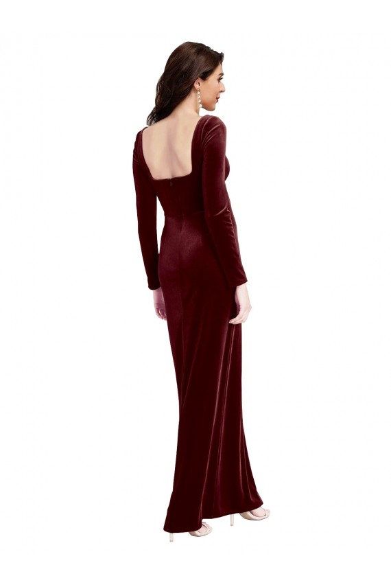 Online Sleek Square Neck Spaghetti Straps Velvet Prom Dress with Side Slit UK