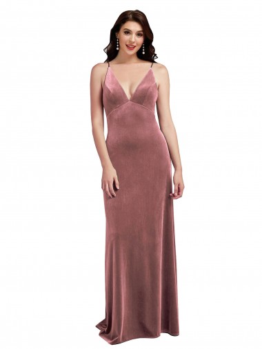 Online Low Scoop Back Long V-Neck Velvet Slip Prom Dress UK
