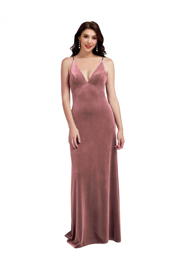 Online Low Scoop Back Long V-Neck Velvet Slip Prom Dress UK