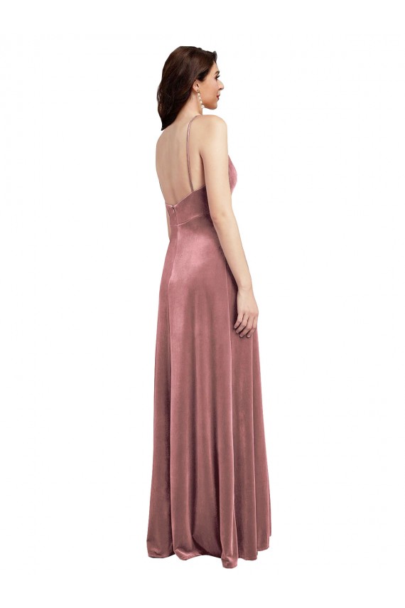 Online Low Scoop Back Long V-Neck Velvet Slip Prom Dress UK