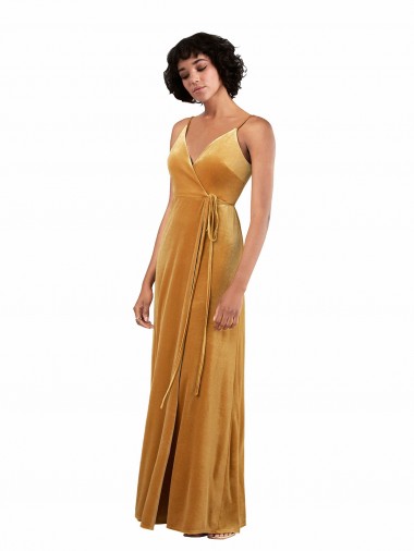 Online Romantic Velvet Floor Length Prom Dress with Wrap Detail UK