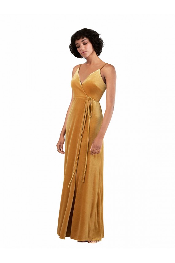 Online Romantic Velvet Floor Length Prom Dress with Wrap Detail UK
