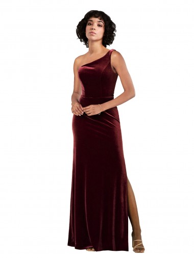Online One Shoulder Floor-Length Velvet Prom Dress UK