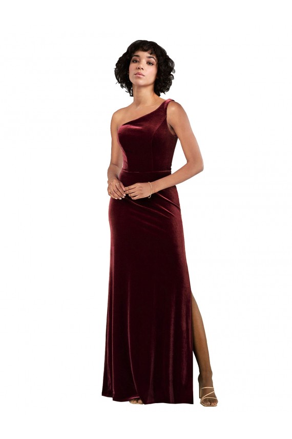 Online One Shoulder Floor-Length Velvet Prom Dress UK