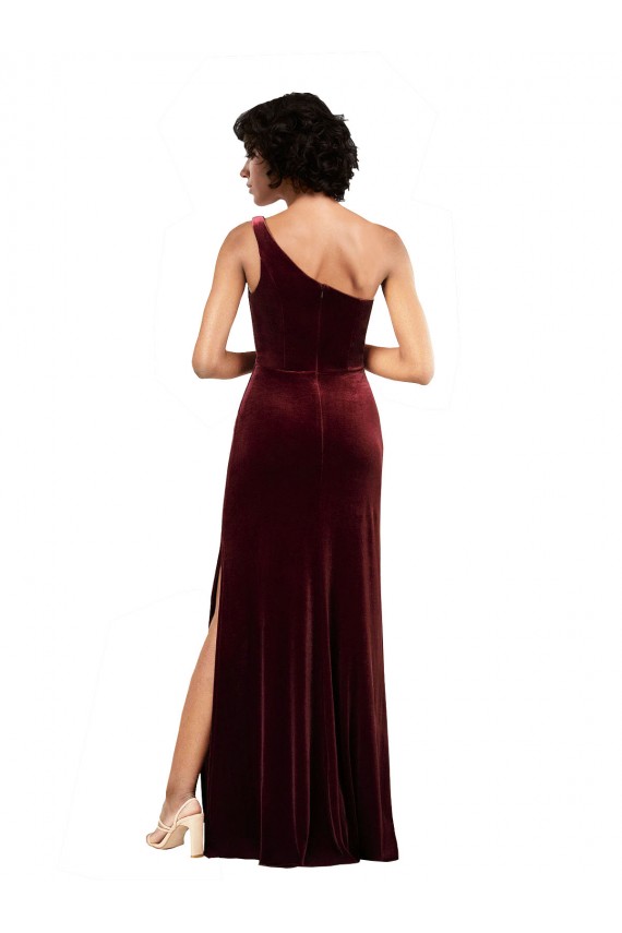 Online One Shoulder Floor-Length Velvet Prom Dress UK