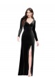 Online Long Sleeves Velvet Prom Dress with V-Neckline and Thigh Slit UK