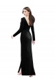 Online Long Sleeves Velvet Prom Dress with V-Neckline and Thigh Slit UK