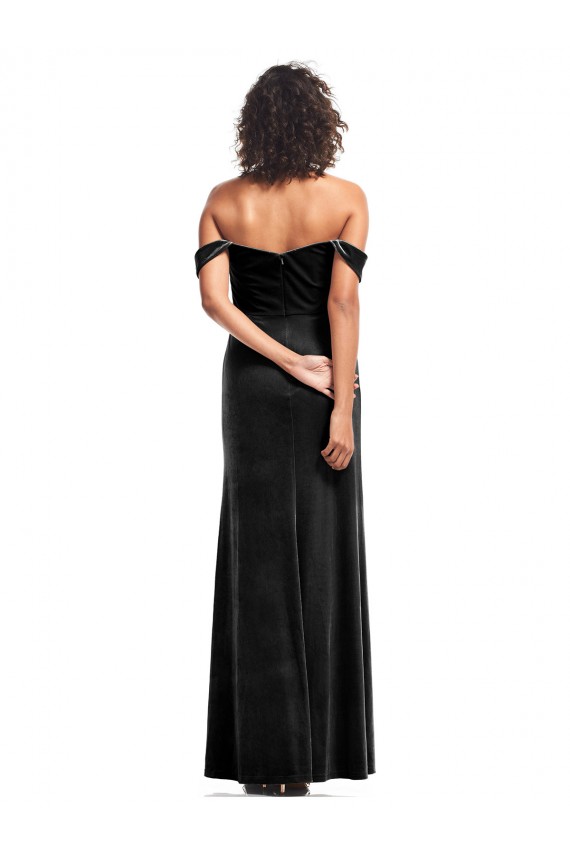 Online Off the Shoulder Drapped Sleeves Stretch Velvet Prom Dress UK