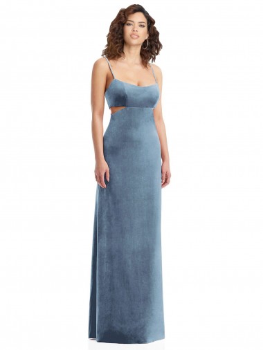 Online Spaghetti Strap Long Full Length Velvet Maxi Prom Dress UK