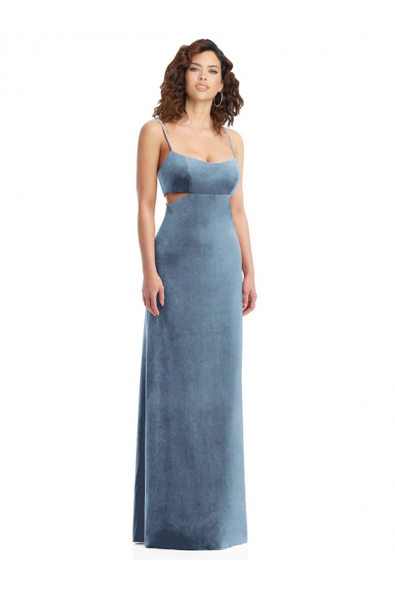 Online Spaghetti Strap Long Full Length Velvet Maxi Prom Dress UK