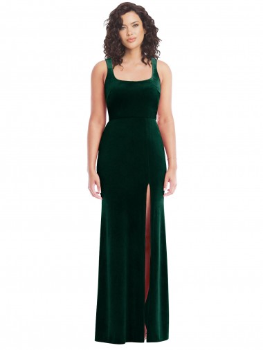 Online Square Neck Long Velvet Maxi Prom Dress UK