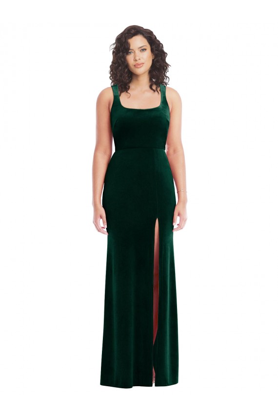 Online Square Neck Long Velvet Maxi Prom Dress UK