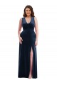Online Deep V-Neck Sleeveless Velvet Maxi Prom Dress with Pockets UK