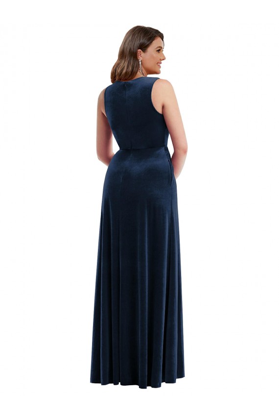 Online Deep V-Neck Sleeveless Velvet Maxi Prom Dress with Pockets UK