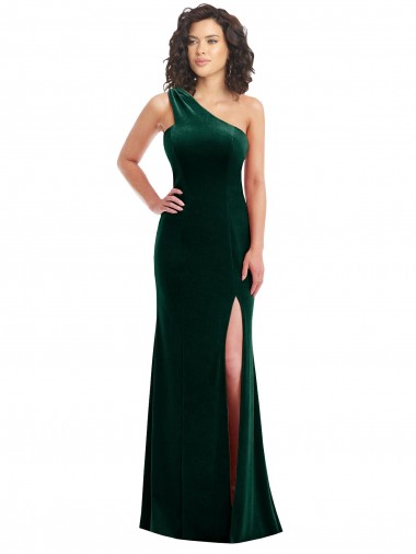 Online One Shoulder Velvet Trumpet Prom Dress with Front Slit UK
