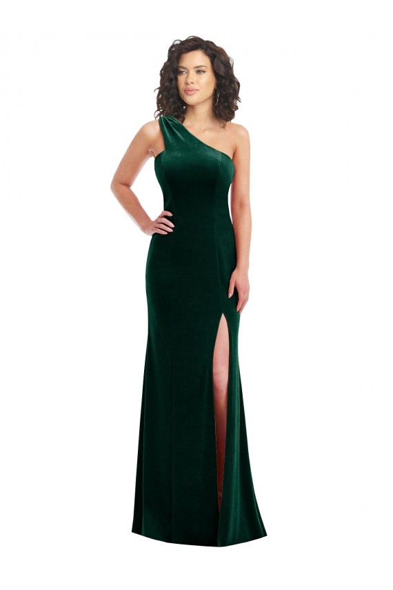 Online One Shoulder Velvet Trumpet Prom Dress with Front Slit UK
