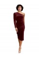 Online One Shoulder Fitted Short Midi Length Velvet Prom Dress UK
