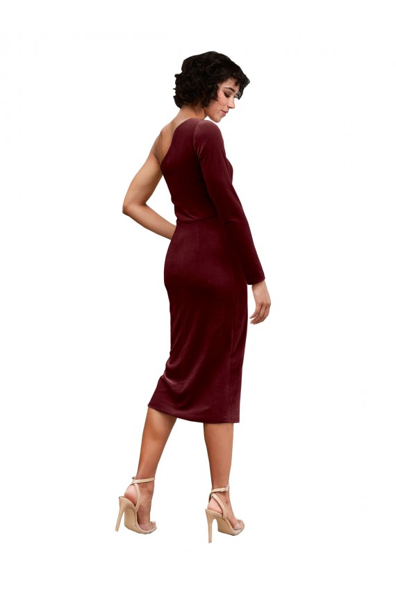 Online One Shoulder Fitted Short Midi Length Velvet Prom Dress UK