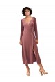 Online Long Sleeve Velvet Faux Wrap Midi Length Prom Dress UK