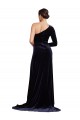 Online One Sleeve Long Velvet Prom Dress with Thigh High Split UK