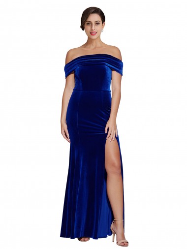 Online Full Length Long Velvet Prom Dress with Side Split UK