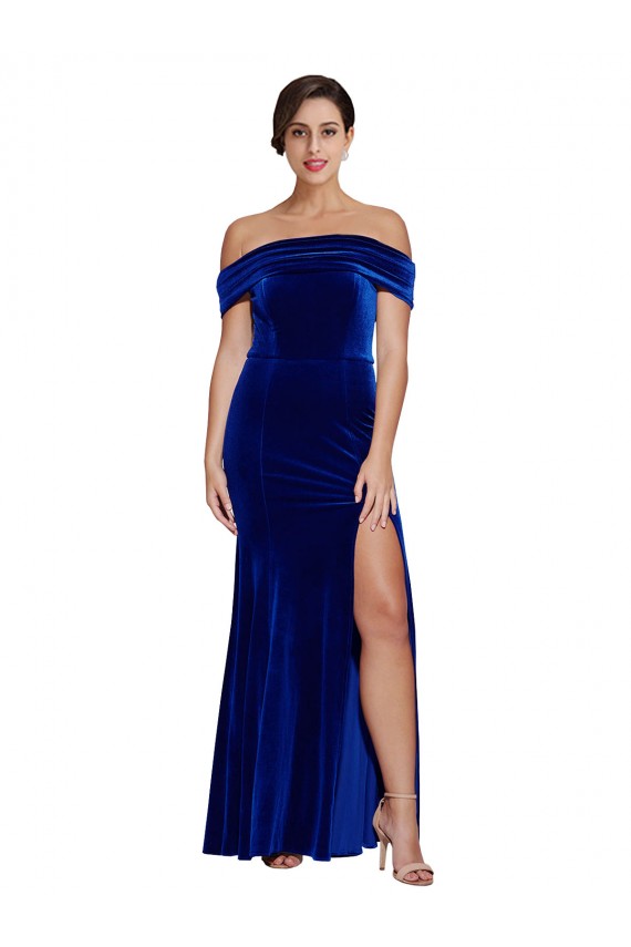 Online Full Length Long Velvet Prom Dress with Side Split UK