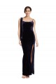 Online Long Velvet Prom Dress with Side Thigh Split and Shoulder Tie UK