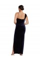 Online Long Velvet Prom Dress with Side Thigh Split and Shoulder Tie UK