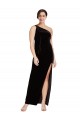 Online One Shoulder Long Velvet Prom Dress with Side Split and Shoulder Tie UK