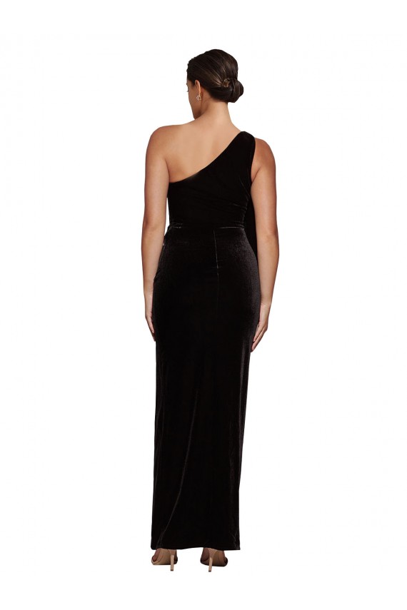 Online One Shoulder Long Velvet Prom Dress with Side Split and Shoulder Tie UK