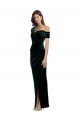 Online Long Asymmetric Neckline Ruched Velvet Prom Dress UK