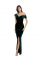 Online Long Asymmetric Neckline Ruched Velvet Prom Dress UK