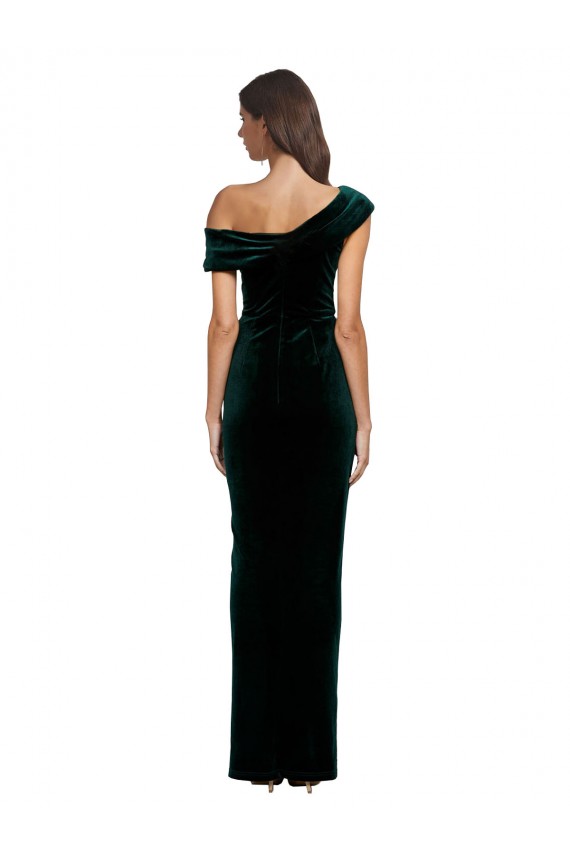 Online Long Asymmetric Neckline Ruched Velvet Prom Dress UK